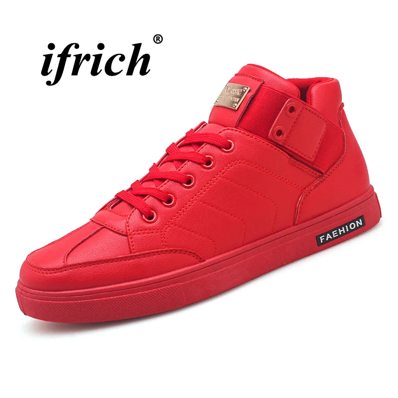 

New Trend Young Casual Shoes for Boy Red White Casual Brand Men Shoes High Top Male Flats Shoes High Top Men Fashion Sneakers