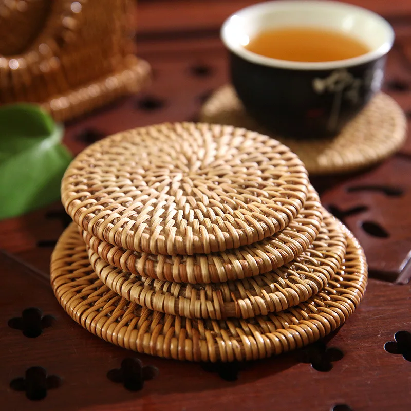

Hand-made Placemat Kitchen Table Mats Rattan Coaster Bowl Mats Padding Mat Insulation Pad Round Placemats