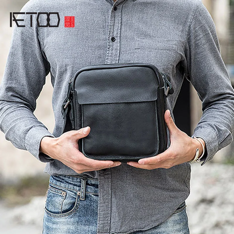 AETOO Vintage suede leather men's messenger bag leather shoulder bag casual small back bag
