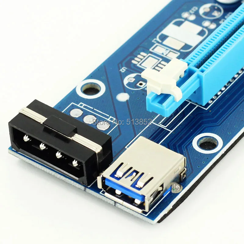 KPC1321_4_006 PC PCIe PCI-E PCI Express Riser Card 1x to 16x USB 3.0 Data Cable SATA to 4Pin IDE Molex Power Supply for BTC Miner Machine