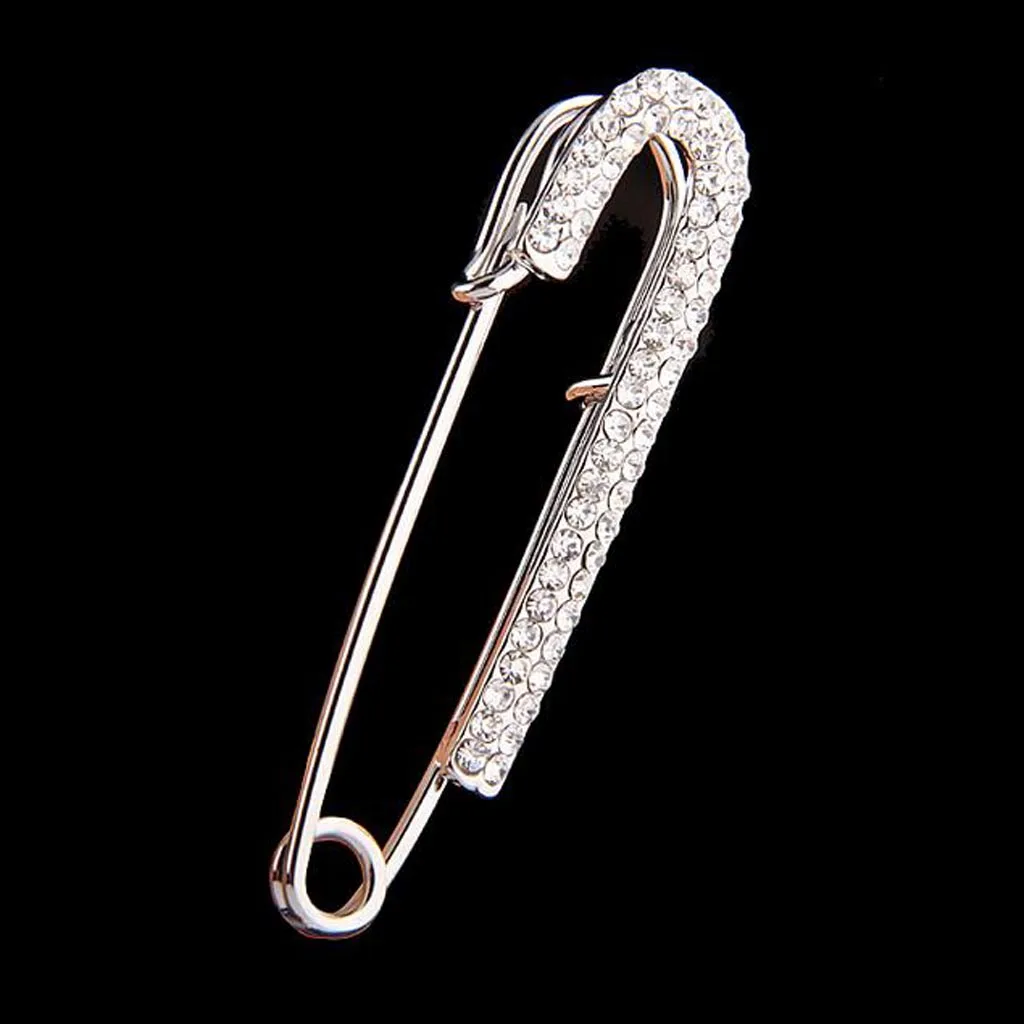 2 pcs Lady Scarf Cloth Crystal Rhinestones Pearl Safety Pin Brooches Fashion Jewelry for Wedding Bridal Gown Evening Dress 
