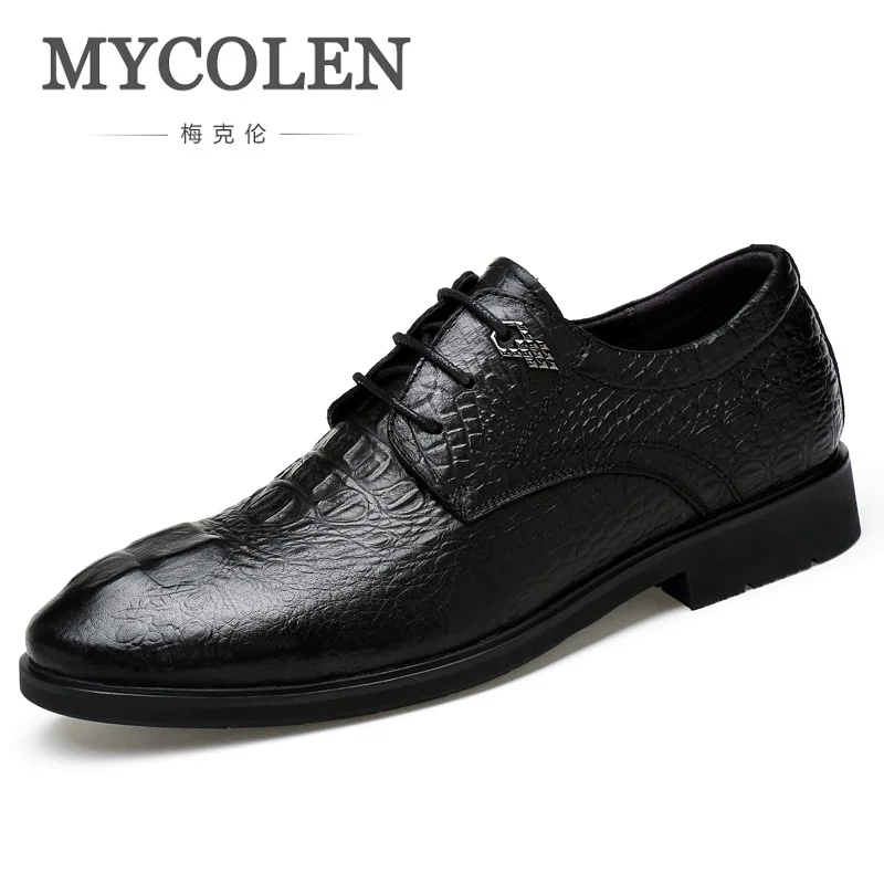 

MYCOLEN Luxury Brand Men Flats High Quality Crocodile Skin Genuine Leather Shoes Mens Lace Up Business Dress Shoes Oxfords