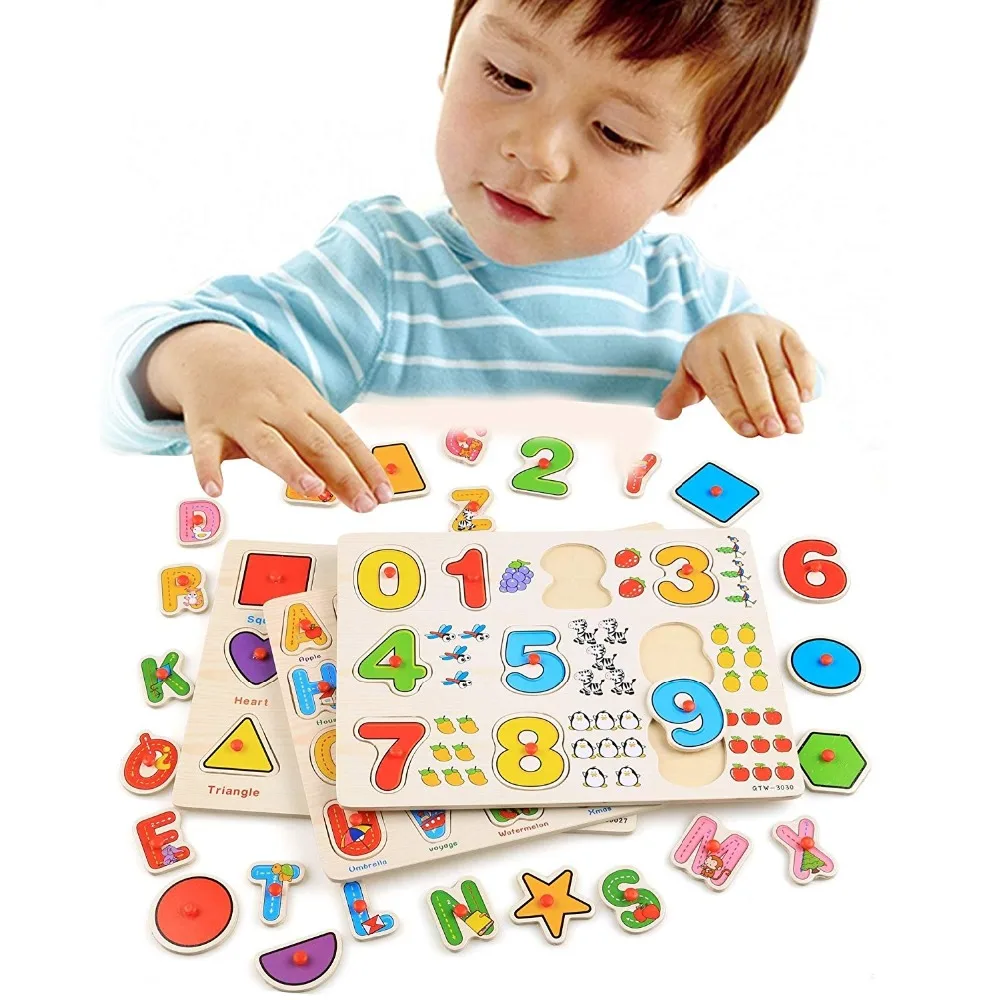 56 шт. Элитная деревянная игрушки классические Peg Puzzle bundle из 3 пазлов Алфавит/номер/граф-3 шт./упаковка