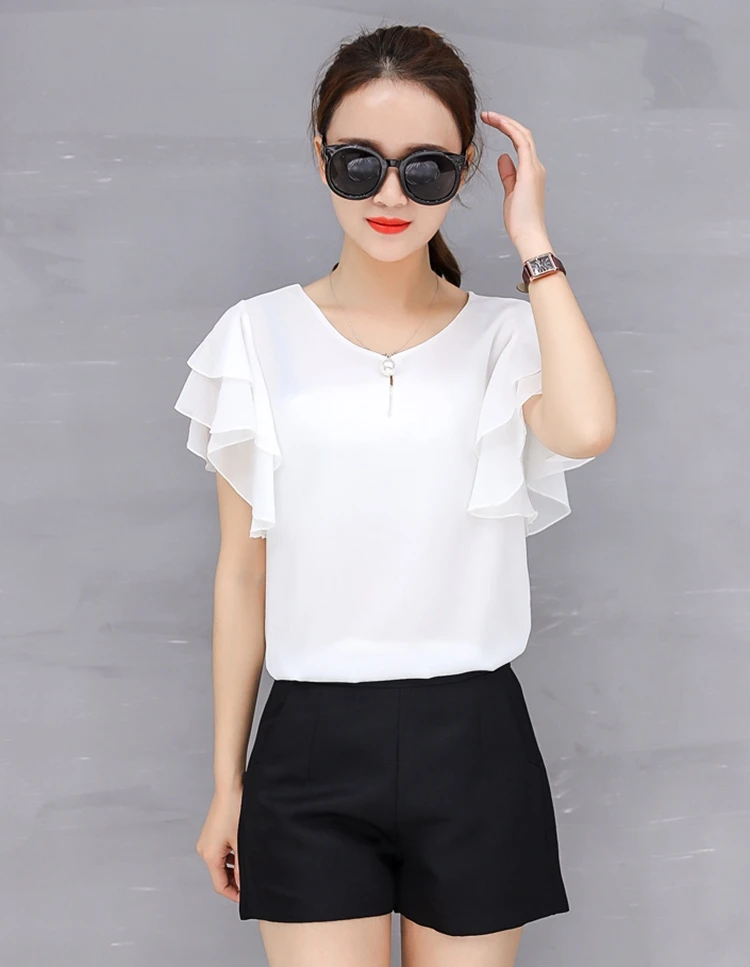 Белая блузка женские топы женская блузка летняя шифоновая Повседневная рубашка Feminins женская рубашка одежда для женщин топы