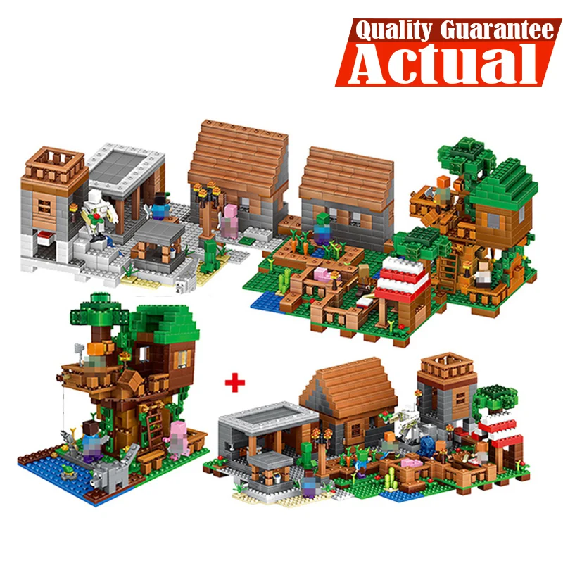 

LELE 33068 1516PCS My World Minecraft The Village & Jungle Tree House action figures Building Block Bricks Toy For Children Gift