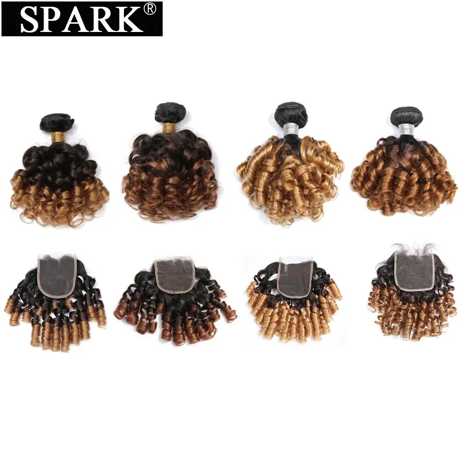 

Spark Brazilian Bouncy Curly Bundles With Closure in 3/4 Bundles with Closure Remy Hair Extension Ombre Human Hair Jerry Curly