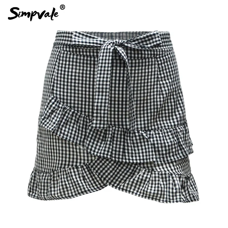 SIMPVALE клетчатая многослойная бандажная мини-юбка-карандаш с оборками для женщин облегающая уличная короткая юбка с завышенной талией