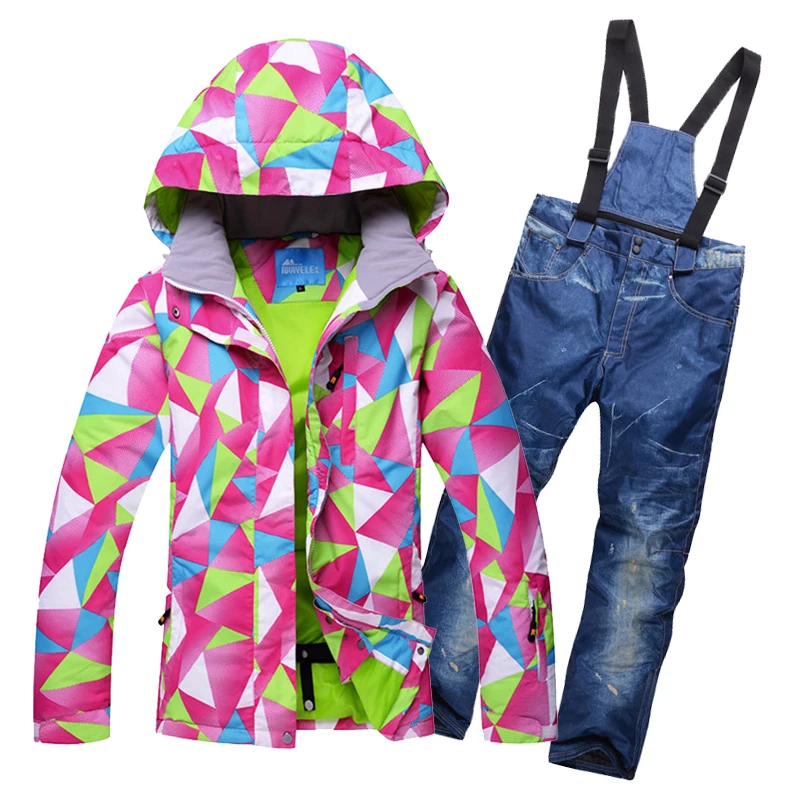 Цветной треугольник Женский костюм для сноубординга куртка и брюки Женская Сноубордическая куртка и брюки зимнее утепленное пальто для девочек