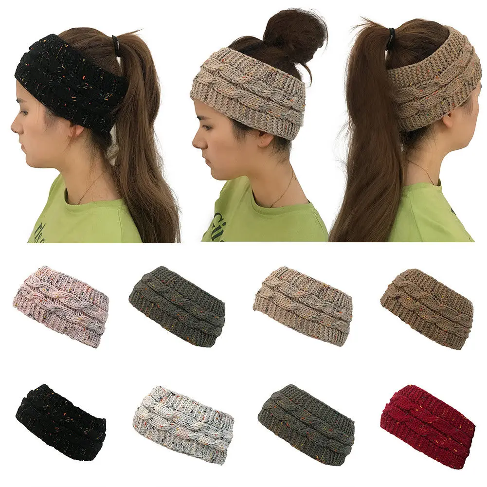 

Brand New Womens Girl Stretchy Knit Hat Messy Bun Ponytail Beanie Holey Warm Caps Winter