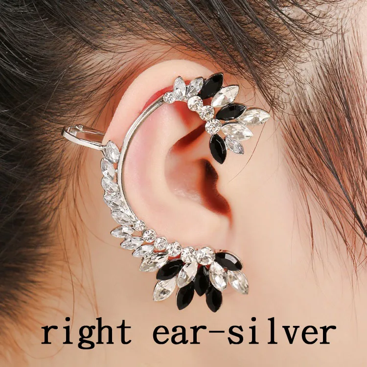 Right ear silver Модные Позолоченные циркониевая манжета, женские свадебные украшения, подарок, серьги, геометрическая форма, кристаллы, жемчужные клипсы - Окраска металла: Right ear silver
