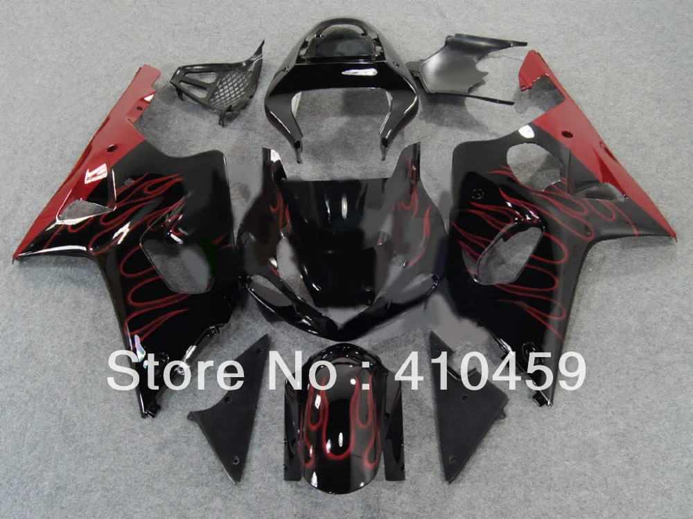 

ABS Fairing kit for SUZUKI GSXR1000 GSX-R1000 GSXR 1000 K2 00 01 02 2000 2001 2002 Red flames gloss black Fairings bodykit SP60