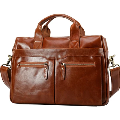 TIANHOO 14 дюймов ноутбук мужские сумки из натуральной кожи Портфель через плечо модная сумка-мессенджер с ручкой для мужчин Мужская Сумка-тоут бизнес - Цвет: brown