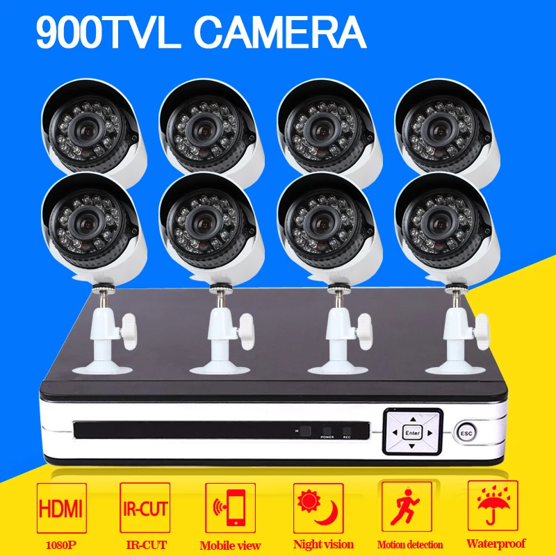  8CH 1080P 1080N DVR CCTV System POE NVR 1080P Video Output 8PCS 900TVL CCTV Camera Home Security Surveillance Kits Nightvision  
