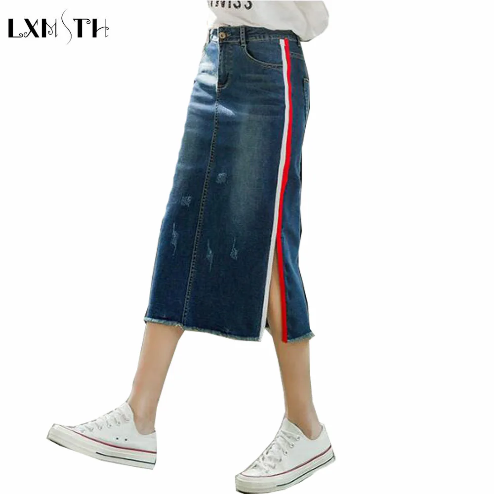 Buy LXMSTH Tassels Denim Skirt Long High Waisted