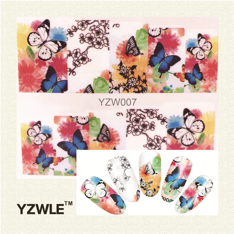 

YZWLE 1 Sheet Painted Butterfly Nail Art Water Decals Transfer Stickers, Manicure Decor Tool Cover Nail Wrap Decal(YZW-007)