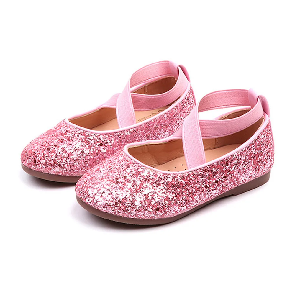 Pink Модная блестящая обувь для маленьких девочек; праздничные модельные туфли принцессы с блестками; обувь на плоской подошве для маленьких девочек; кожаная обувь для малышей; HOOLER - Цвет: Pink
