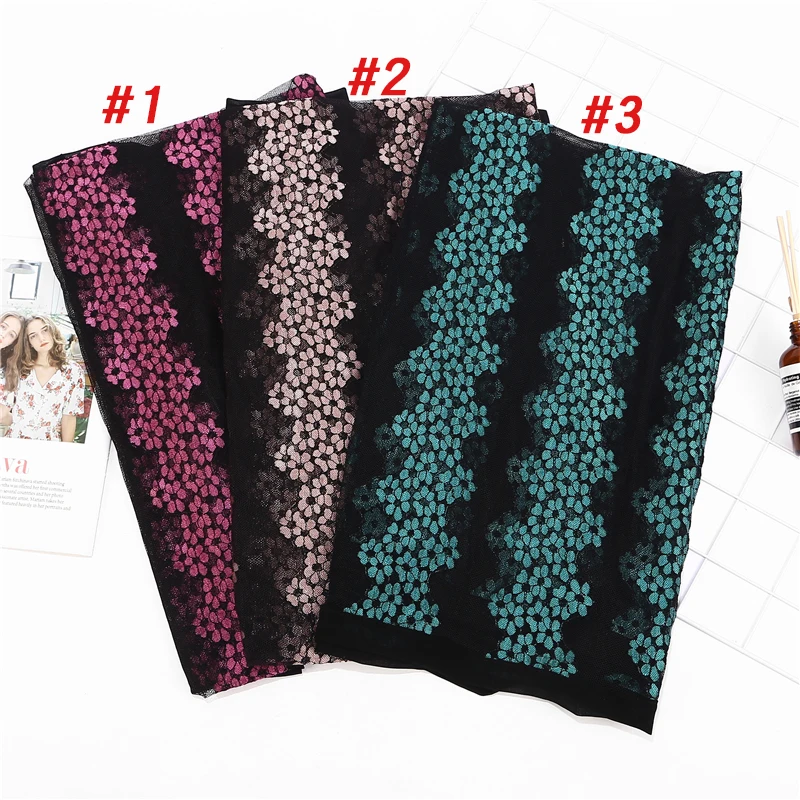 

1 pc Designer Scarf Style Hijabs Black Bubble Chiffon Edges Hollow Out Lace Muslim Hijab Scarf For Beach Shawls
