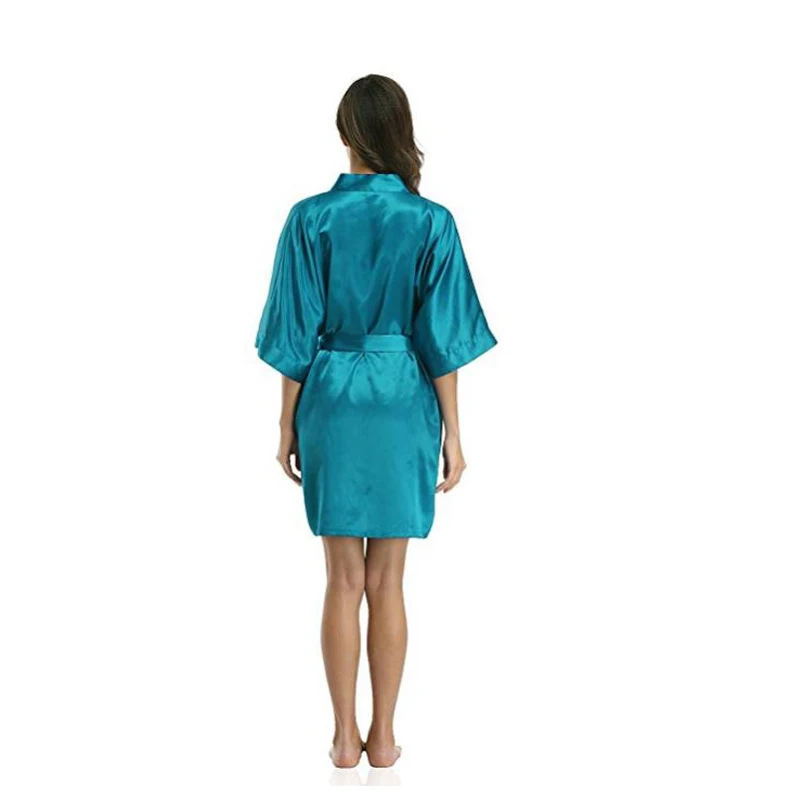New Peacock blue Chinese Women Sexy Silk Lingerie Mini Robe Dress Kimono Bath Gown Nightwear Mujer Pijama S M L XL XXL D128-010