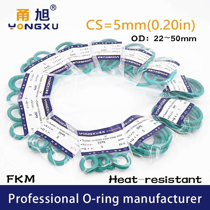 2 шт./лот резиновые уплотнительные кольца зеленого цвета FKM CS5mm