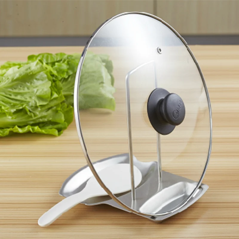 Practical Stainless Steel pot lids holder with pan pot rack, spoon rest
