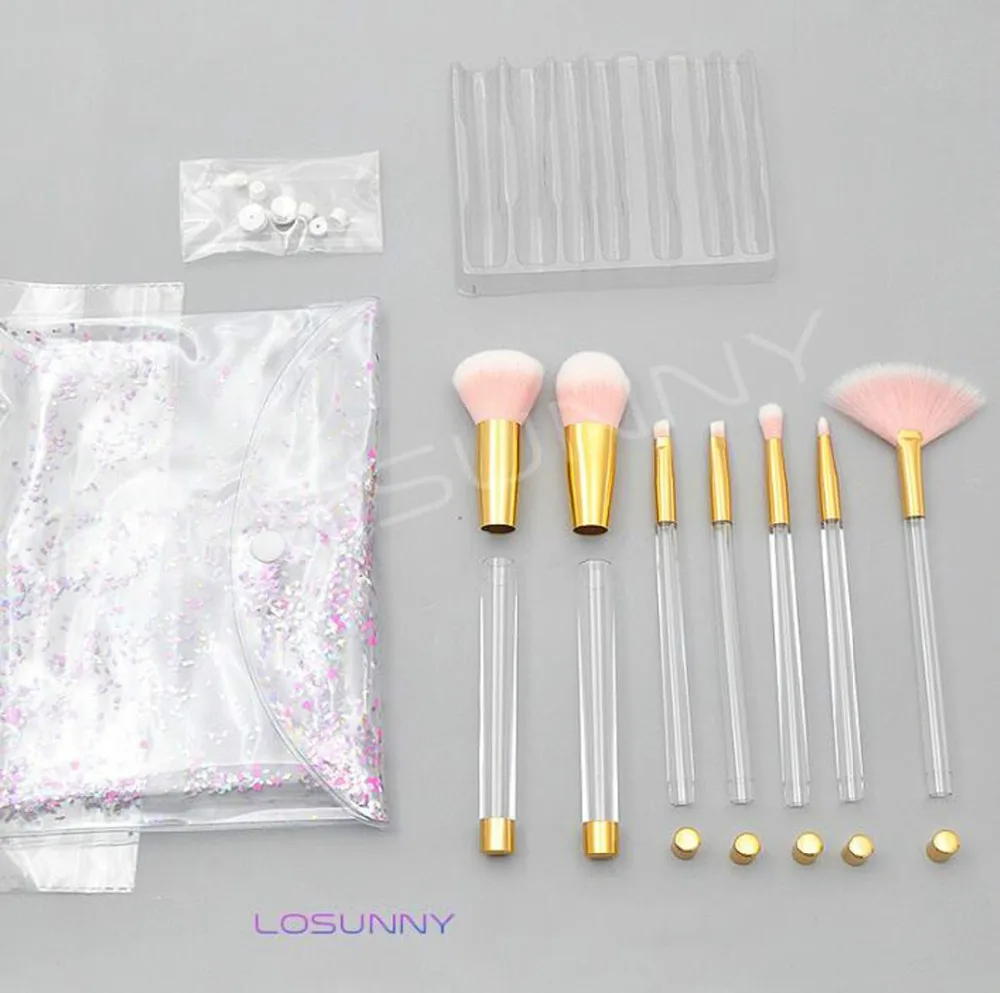 Conjuntos de Escova Tubos de Cristal Manual do Perfume Losunny Maquiagem Transparente Destacável Montagem Faça Você Mesmo Mão no 7 Pcs 8 Cheap Aplicador de sombra