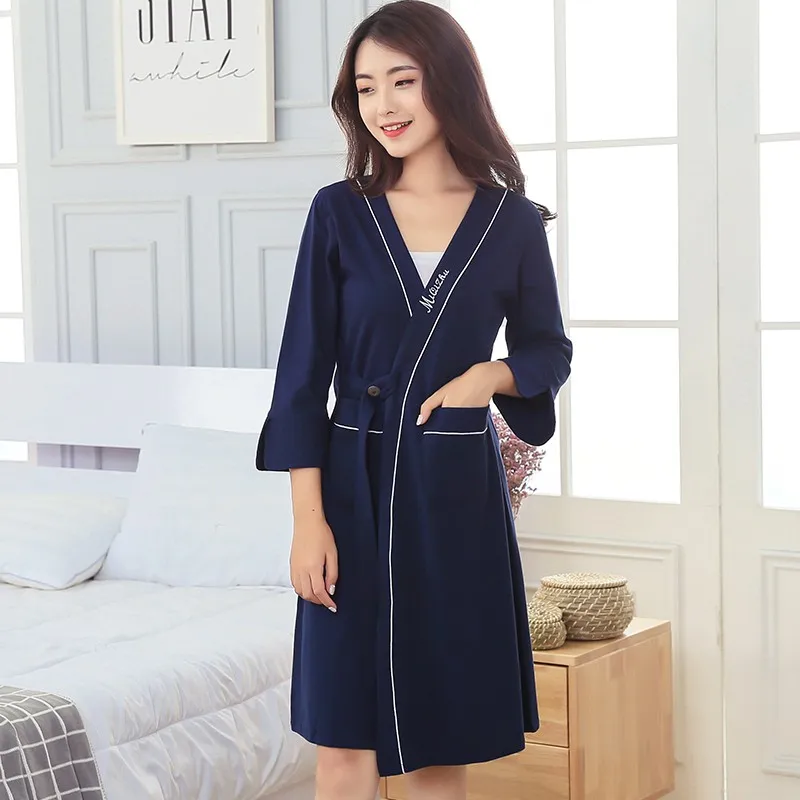 Download 2019 Spring 100% Cotton Kimono Robes for Women Long Sleeve ...