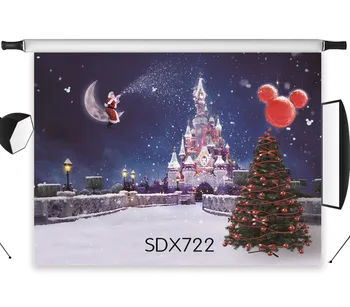 

LB Polyester & Vinyl Christmas Tree castle Santa Claus Snowing Studio Backdrop Photography Photo Props Photographic Background
