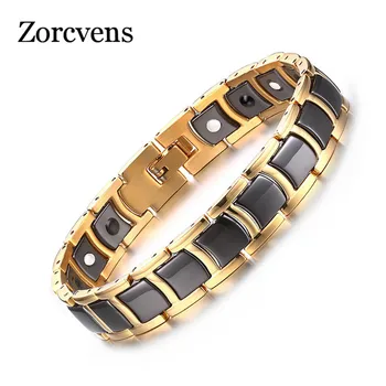 

ZORCVENS Mens Two Tone Stainless Steel Magnetic Magnet Therapy Bracelet Germanium Biomagnetic Health Bangles Jewelry