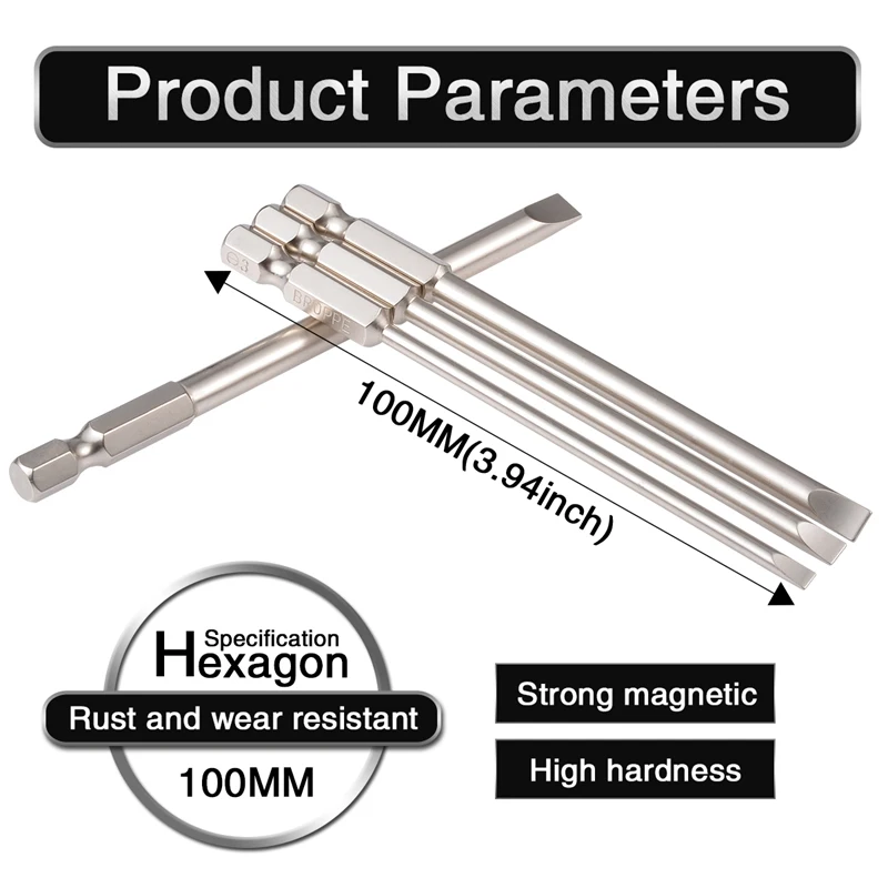 HOEM 4 шт./компл. 100 мм наконечник с прорезью магнитные прорези отвертки с плоской головкой Набор отверток S2 сплав Steel2.0-6,0 мм