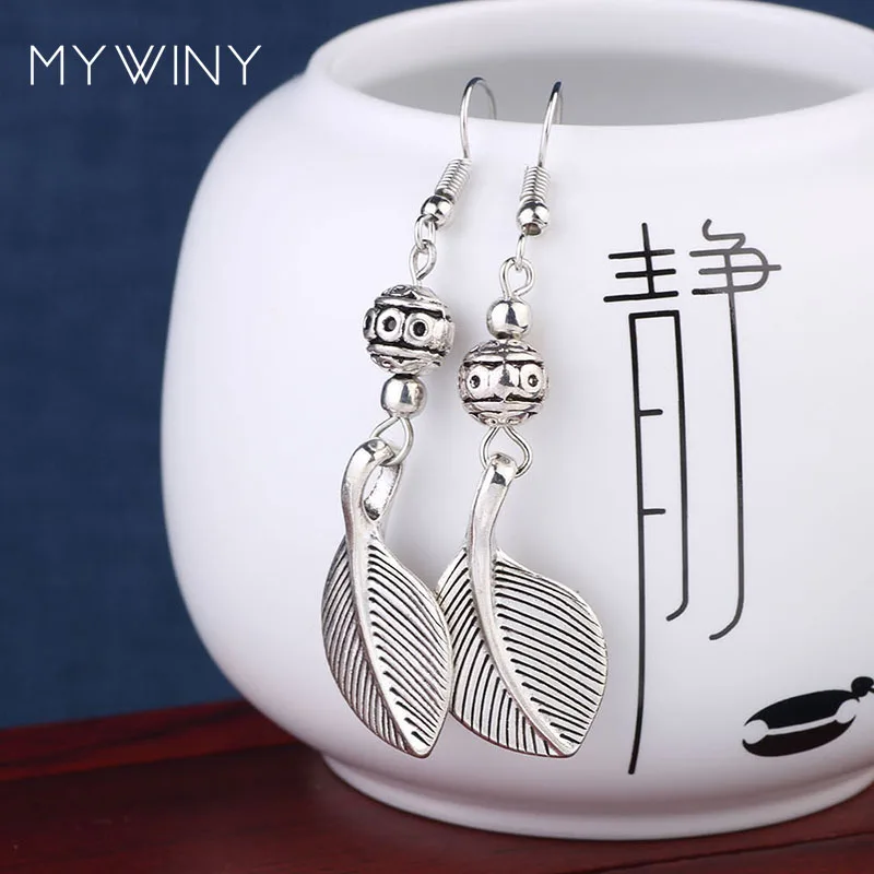 

fashion vintage dangle earrings,Tibetan Silver plated ethnic earrings,Chinese Wind leaf earrings