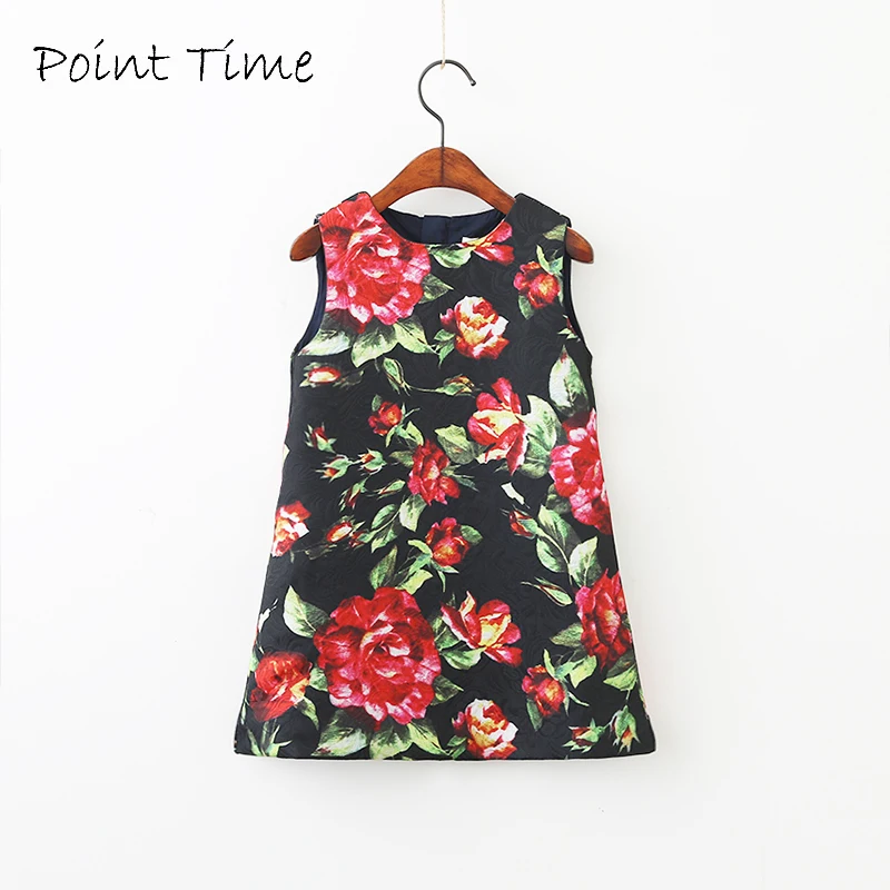 

Fashion Girl Dress Kids Clothes Black Bottom Printing Flower Girl Dresses Round Neck Sleeveless Girl Costume Vestidos