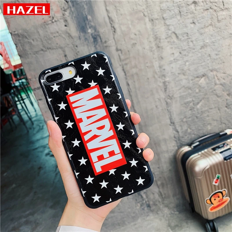 

Marvel Luxury Leather grain Case For iphone 7 anti-slip For iphone 6 6S 8 Plus X10 XR XS Max TPU material soft shell phone Cover