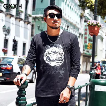 

2019 Large size Men's tide card Long-sleeved T-shirt Autumn new Round neck Print Loose Bottoming shirt Size XXL-6XL 7XL