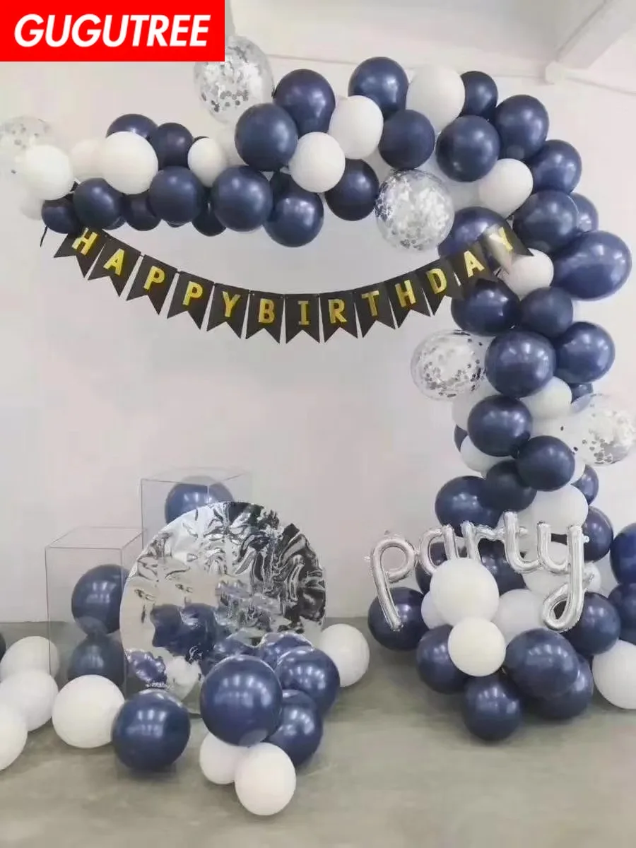 

GUGUTREE PARTY one set rose gold white blue latex foil ballon Banners Paper flowers tassels Streamers happy birthday party PD-19