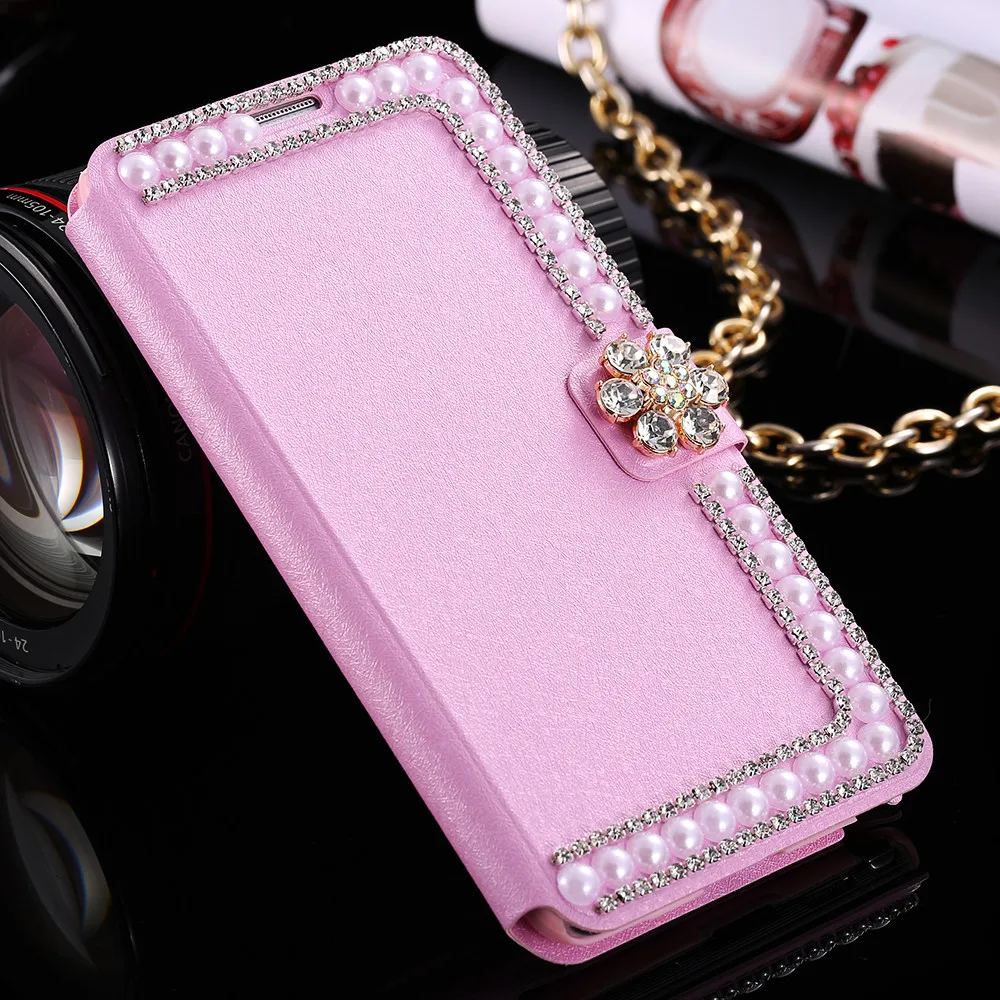 Pink Стильный роскошный жемчужный кожаный чехол чехол для iPhone 6, 6 S, 7, 8plus, снаряды чехол Кожаный чехол-книжка для задней панели телефона Cove ForSamsung Galaxy S6 S7 Edge Plus Note 5 ножны Держатель для телефона - Цвет: Pink