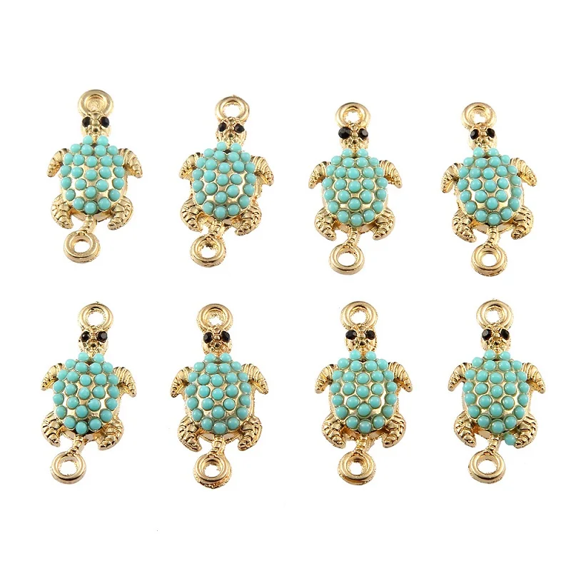 

TJP 10pcs Gold Turtles Tortoise Connectors Charms Pendants Two Holes for Bracelets Necklaces DIY Jewelry Making Findings 26x12mm