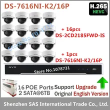 Hikvision Video Surveillance DS-7616NI-K2/16P Embedded Plug & Play NVR 4K + 16pcs Hikvision 8MP H.265 IP Camera DS-2CD2185FWD-IS