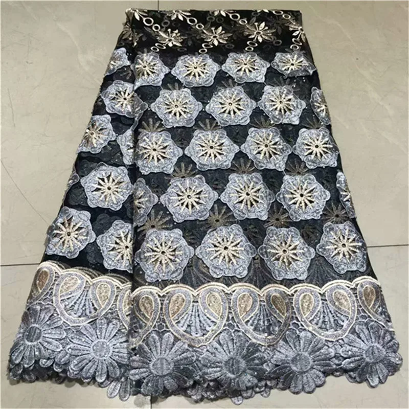 

2019 New Design Nigerian Lace Fabrics Net Rhinestone African Lace Fabric Guipure French Tulle Lace Fabrics High Quality