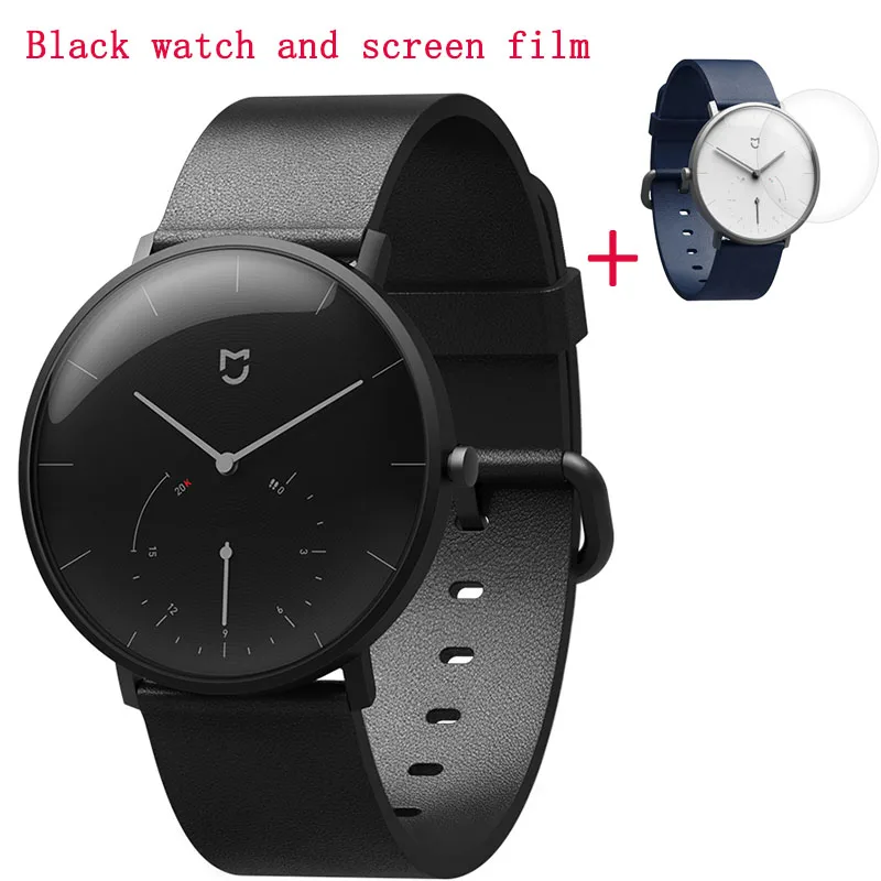 Оригинальные Водонепроницаемые кварцевые часы Xiaomi Mijia, смарт-браслет, Bluetooth, шагомер, автоматическая калибровка, вибрация, нержавеющая сталь - Цвет: black with film
