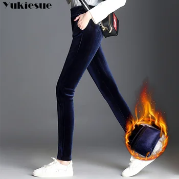 

2018 Winter pants women Office Thick Warm Fleece High Waist pencil pants Stretch women's velour trousers Plus Size 6XL Leggings
