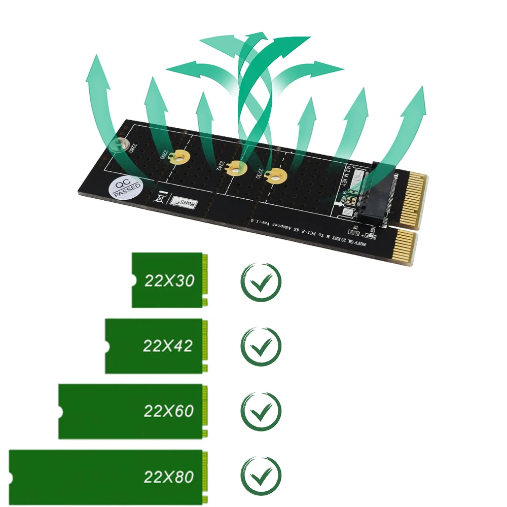 H1111Z PCIE3.0 NVME адаптер x16 PCI E полная скорость M.2 2280 алюминиевый лист теплопроводность