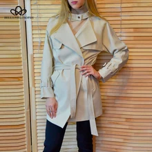 Женская повседневная куртка Bella Philosophy, верхняя одежда в цвет Хаки с длинным рукавом, поясом и карманом, свободное пальто для осени и зимы