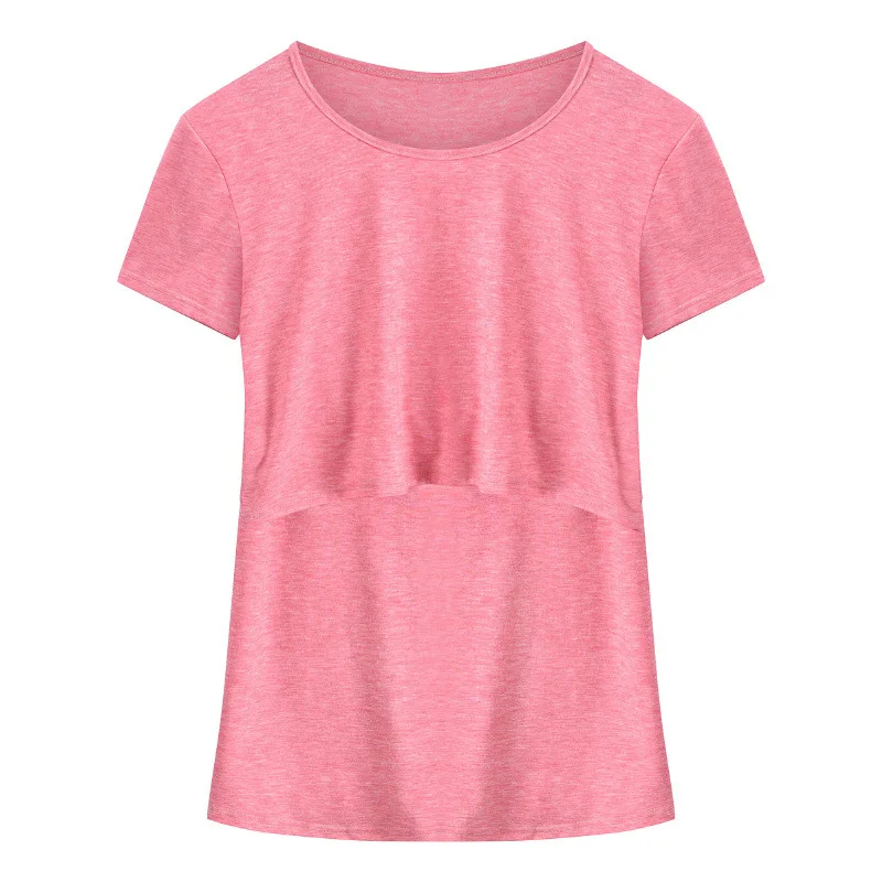 New 2018 Summer Maternity Nursing Breastfeeding Clothes Maternity Nursing T Shirt Women Cotton Double Layer Short Sleeve Blouse