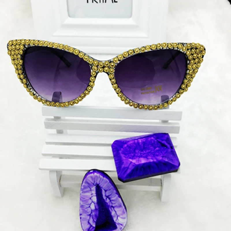 

2016 New Brand Crystal Diamond Cat Eye Sunglasses Women Luxury Famous Designer Vintage Mirror Sun Glasses For Ladies