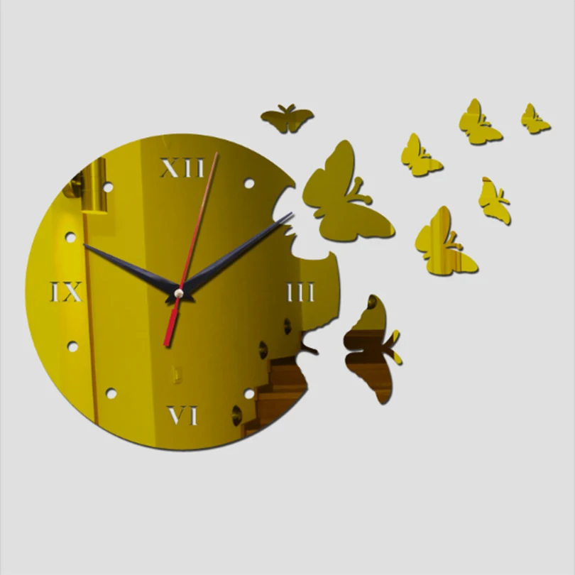 

2017 new hot 3d wall clocks 8 butterfly europe home decor living room digital circle acrylic clocks stickers free shipping