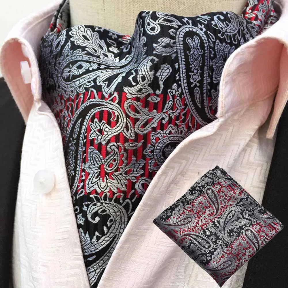  Mens Formal Cravat Handkerchief Paisley Floral Ascot Scarf Pocket Square Set