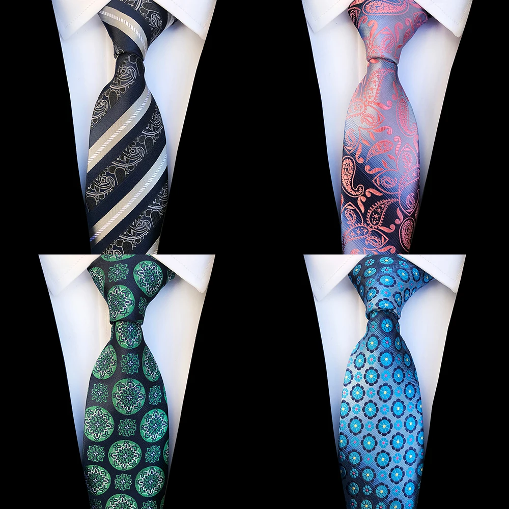 

Ricnais New Design Floral Paisley Silk Tie for Men Striped Blue Green Necktie for Wedding Fashion Gradient 8cm Tie Suit Party
