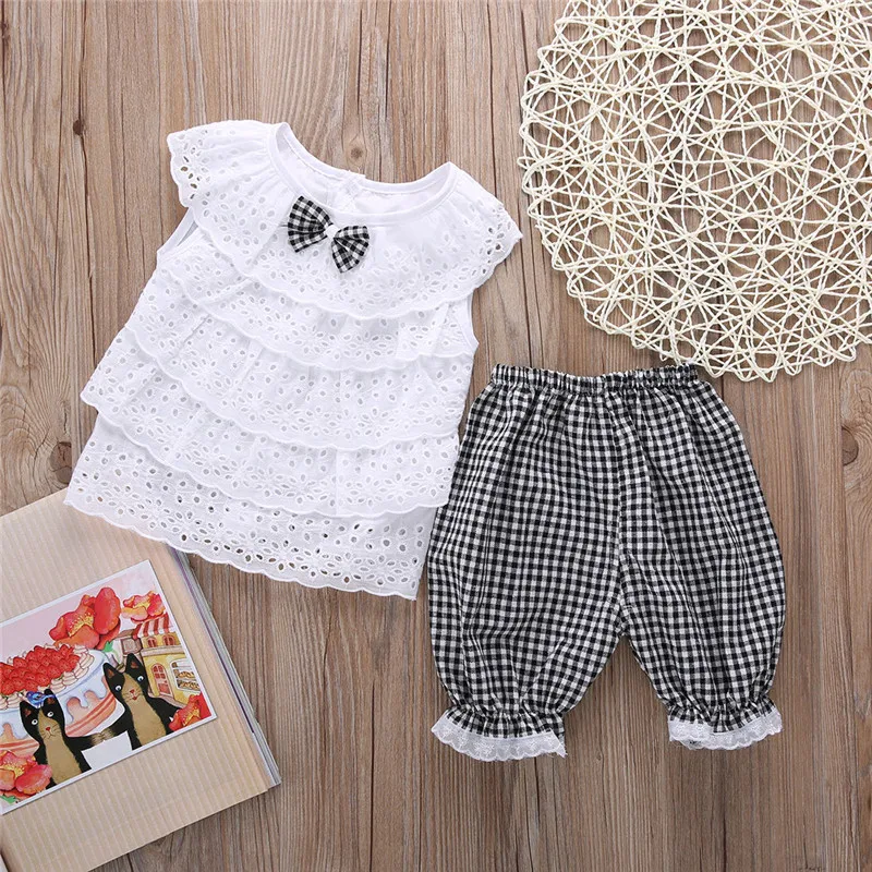 2pcs Toddler Baby Girls National Suit Sleeveless Blouse+Pants Summer Clothes Set