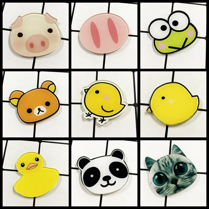 

Cartoon Animal Acrylic Little bear Chick Yellow duck Panda Little frog head Brooches For Gift Children's Gifts birthday present