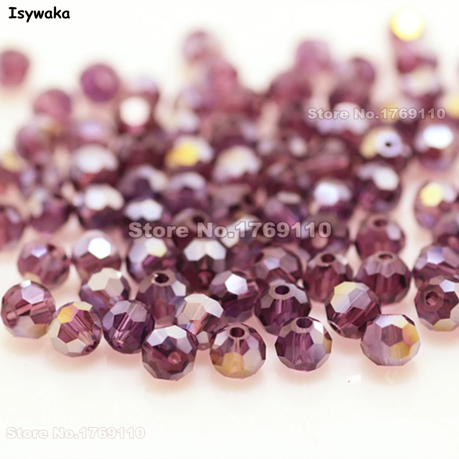 

Isywaka Sale Purple Red AB 100pcs 4mm Round Austria Crystal Bead Ball Glass Bead Loose Spacer Bead for DIY Jewelry Making